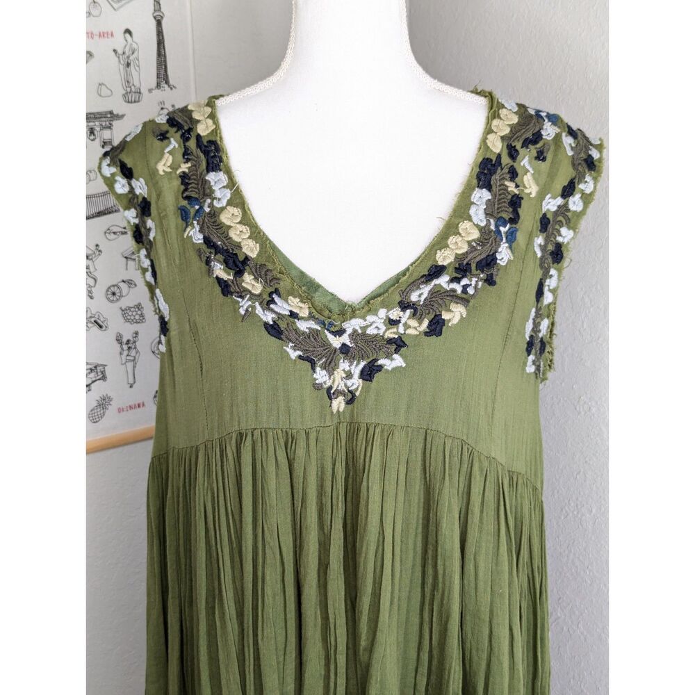 Free People Green Mini 2 Pc Tunic Dress W/ Slip Size S Fairycore Witchy Boho - Picture 5 of 8
